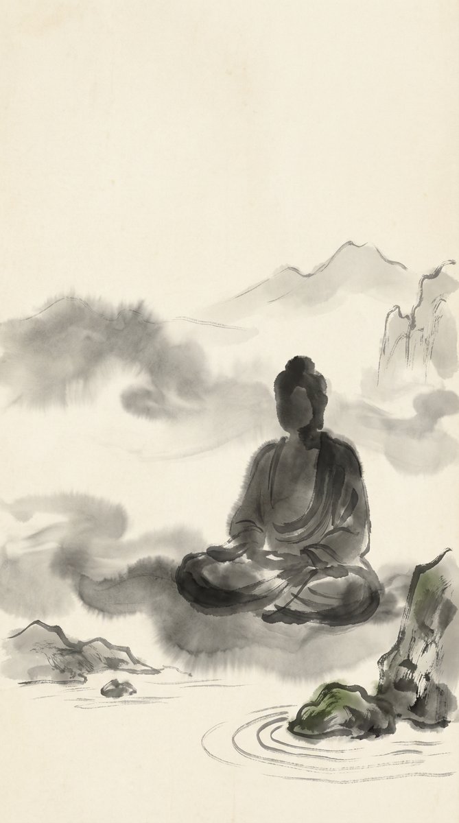 Meditation figure in ink wash style